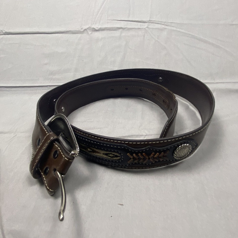 Western Tooled Genuine Leather Belt Men's Brown Engraved Buckle Cowboy 38 - 40 - Picture 4 of 15